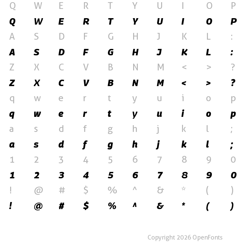 Character Map of Georama ExtraBold Italic