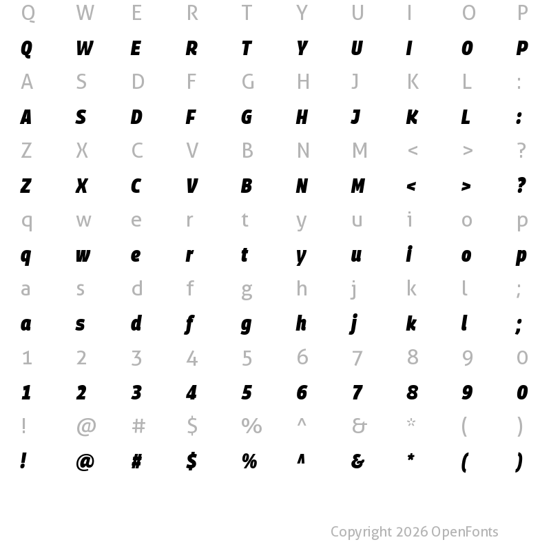 Character Map of Georama Semi Condensed Black Italic