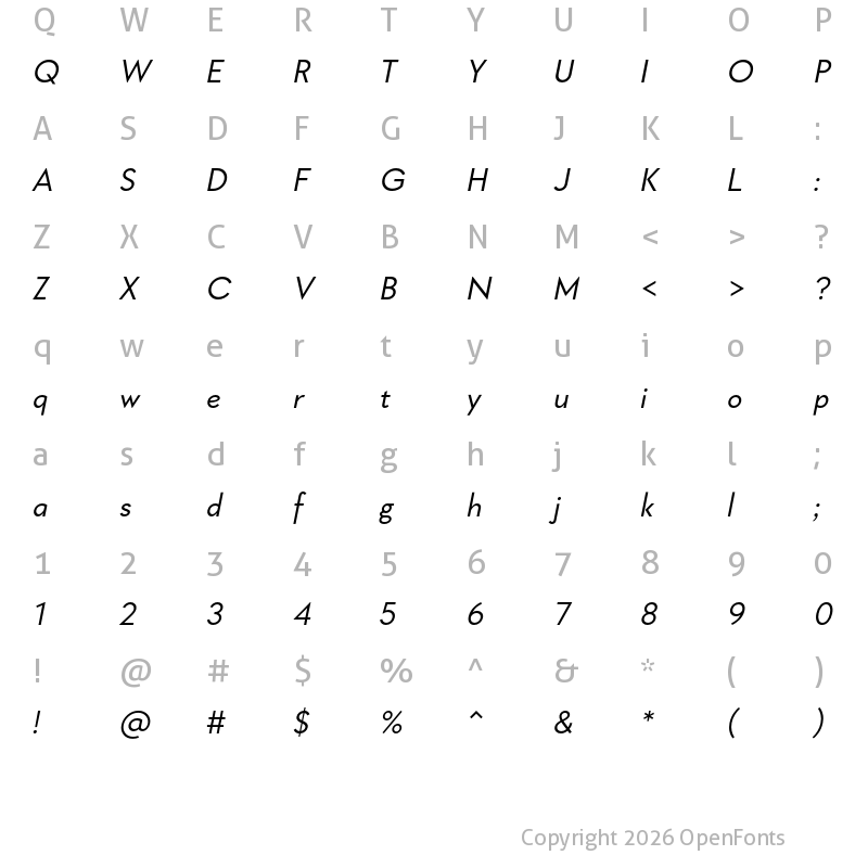 Character Map of Geraldton Italic