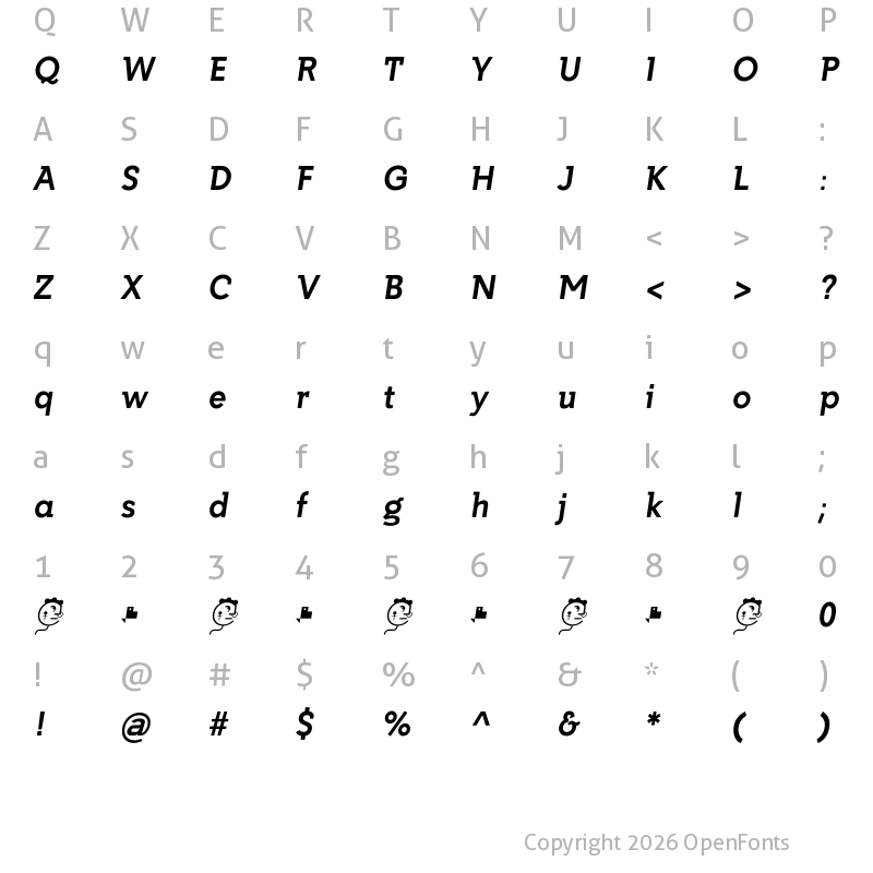 Character Map of Getho Bold Italic