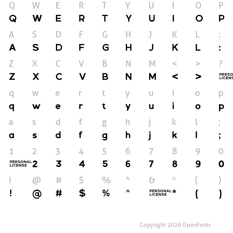 Character Map of Gexo Sans Demo Bold