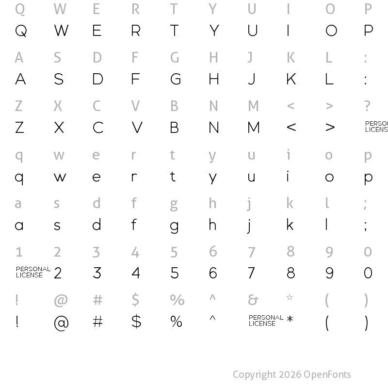 Character Map of Gexo Sans Light