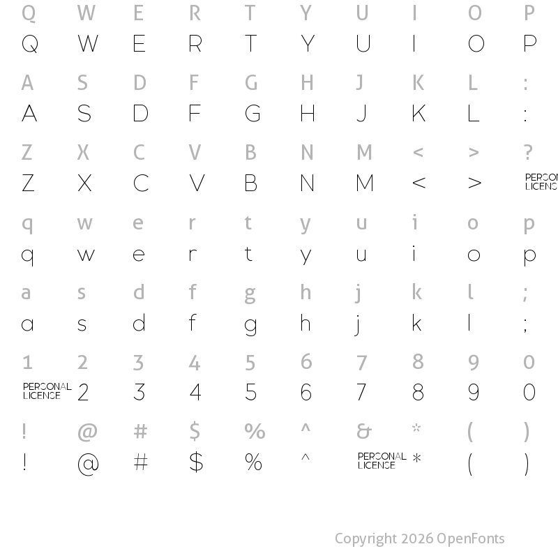 Character Map of Gexo Sans Thin
