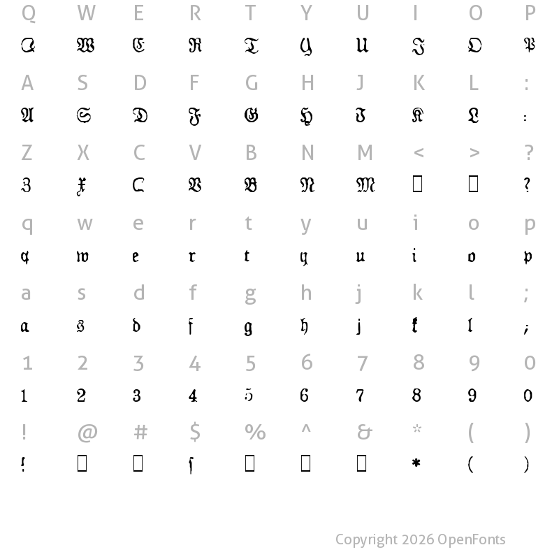 Character Map of GF Gesetz Normal