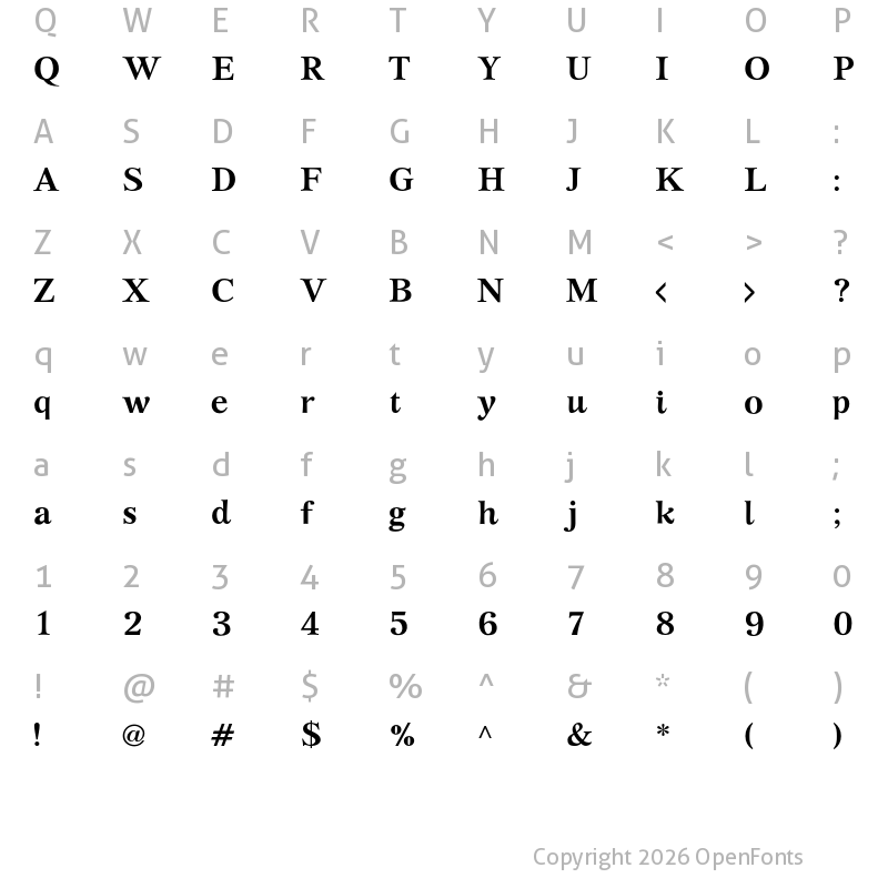 Character Map of GFS Artemisia Bold