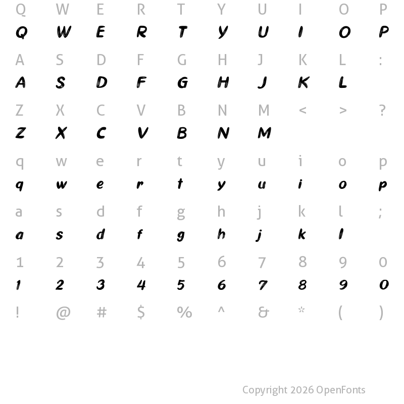 Character Map of Ghiya Strokes Italic Ghiya Strokes Italic