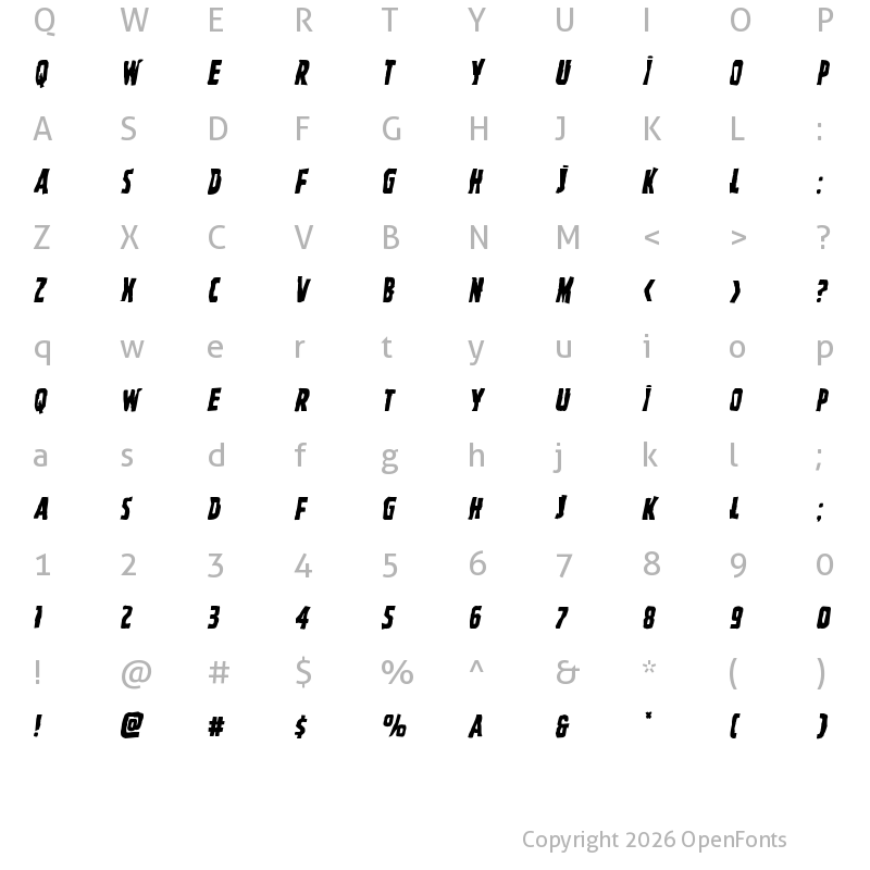 Character Map of Ghoulish Intent Mangled Italic Italic