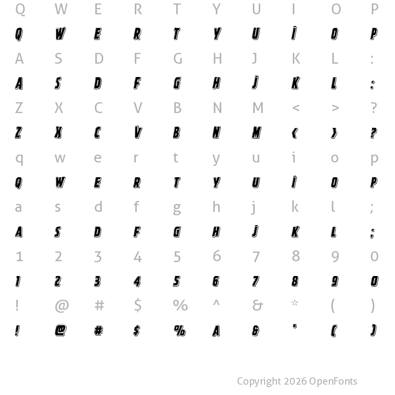 Character Map of Ghoulish Intent Punch Italic Italic