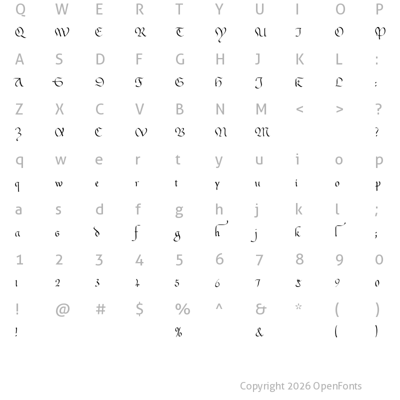 Character Map of Gianna Regular