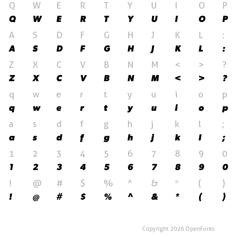 Character Map of Gibson Bold Italic