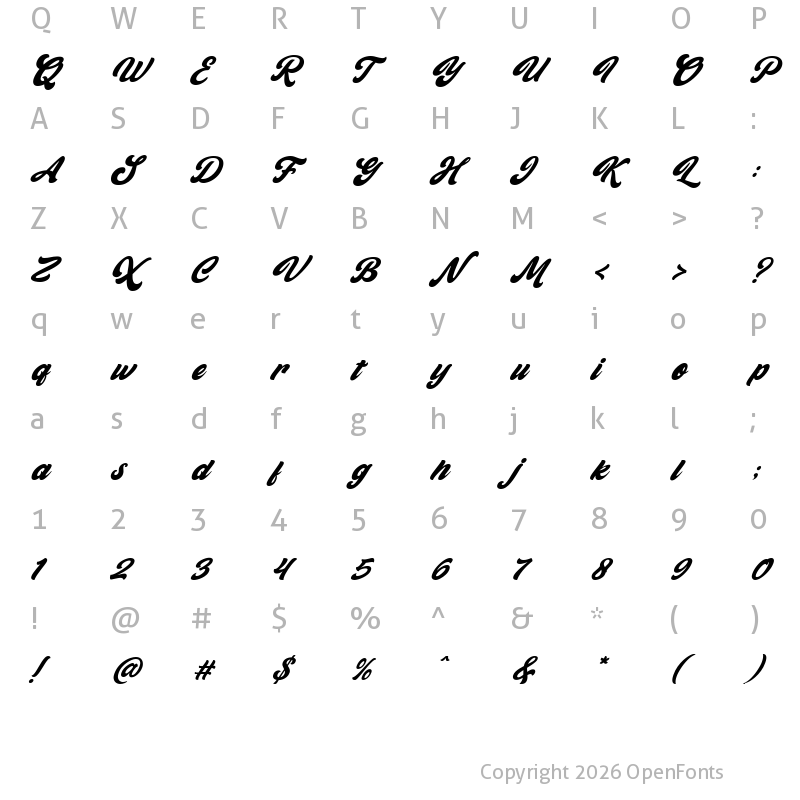 Character Map of Gient Italic
