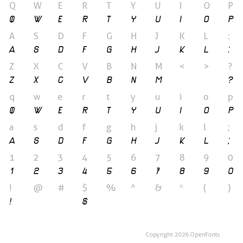 Character Map of Gigantesque Italic