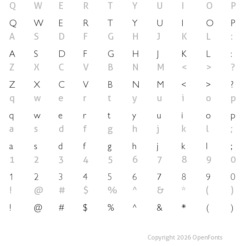 Character Map of Gill Sans Nova Light