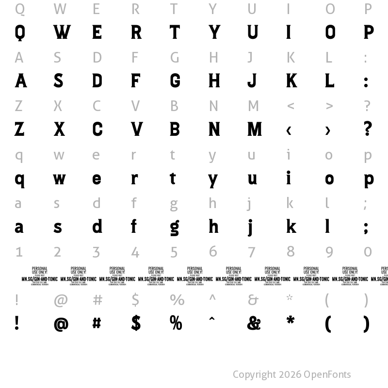 Character Map of Gin And Tonic PERSONAL USE Regular