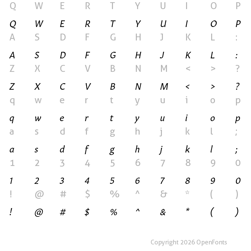 Character Map of Gitan Latin Italic
