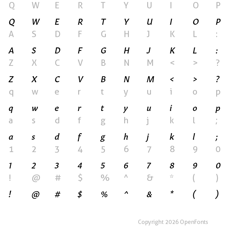 Character Map of Gitan Latin Medium Italic