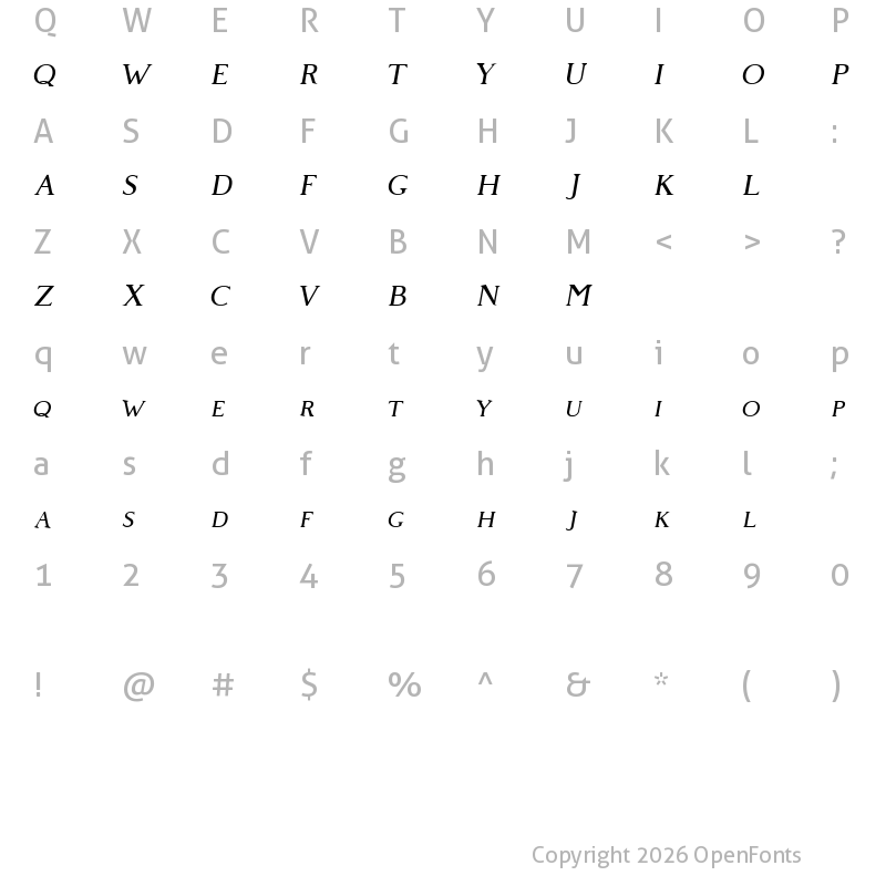 Character Map of Giveny Free Italic