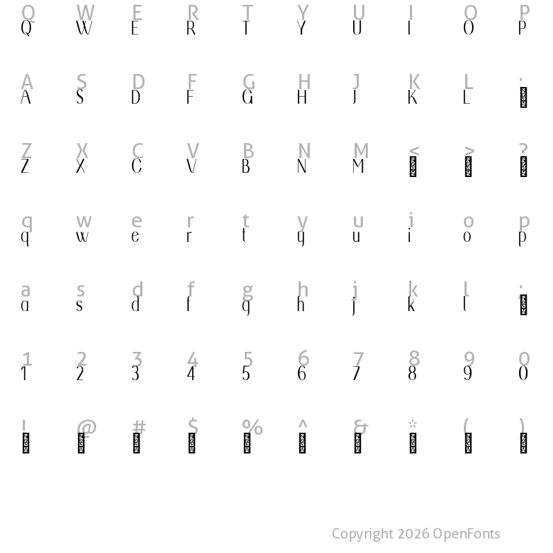 Character Map of Gladeston Personal Use Regular