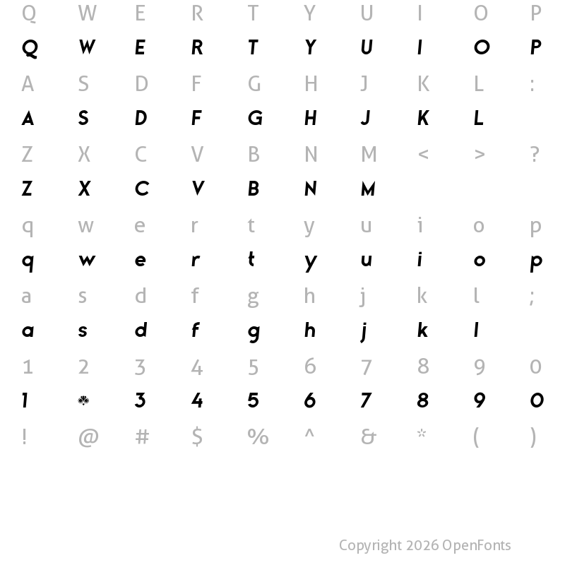 Character Map of Gladiora Demo Extra Bold Italic