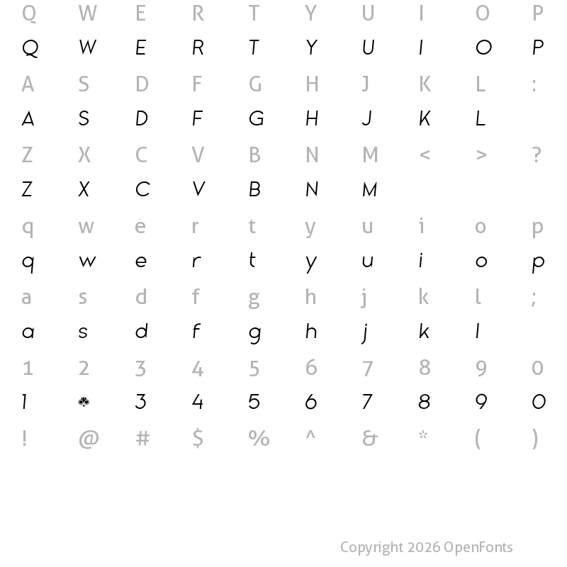 Character Map of Gladiora Demo Light Italic