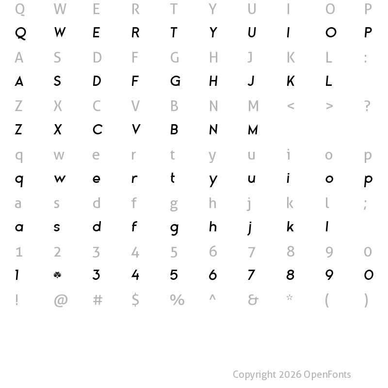 Character Map of Gladiora Demo Semi Bold Italic