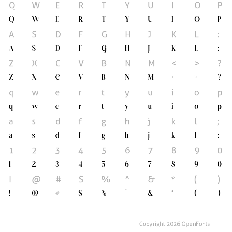 Character Map of Glanity Regular
