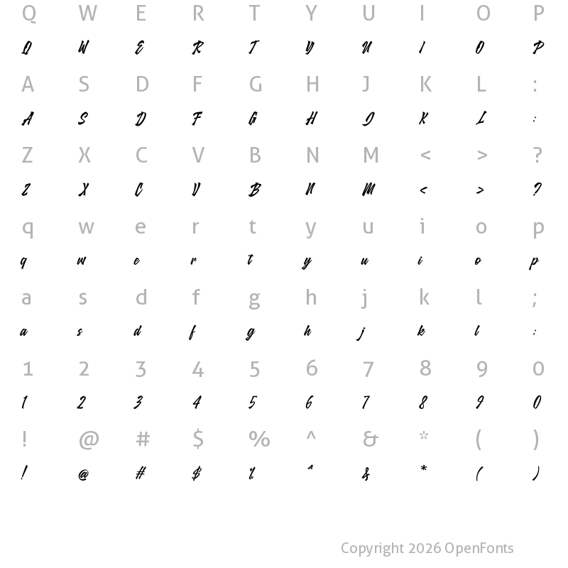 Character Map of Glarious Script