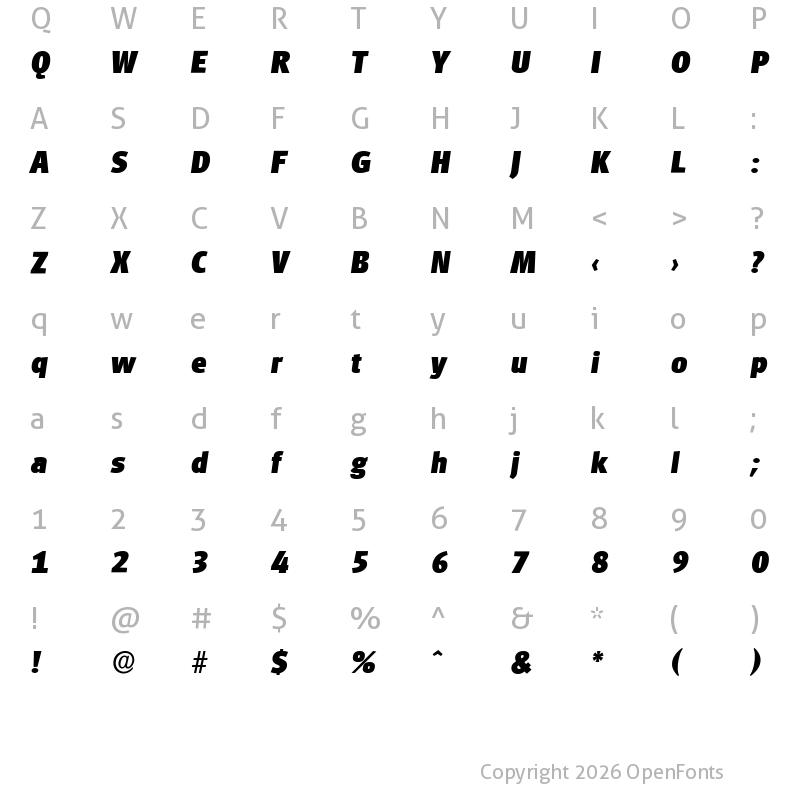Character Map of Glasgow Heavy Italic