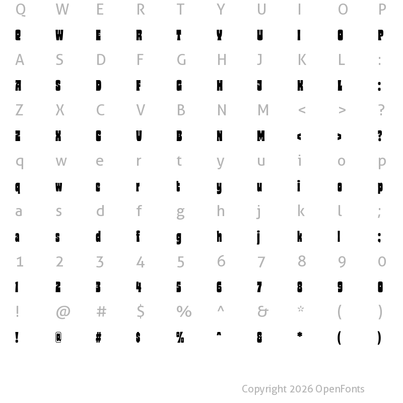 Character Map of Glaw Typeface Condensed