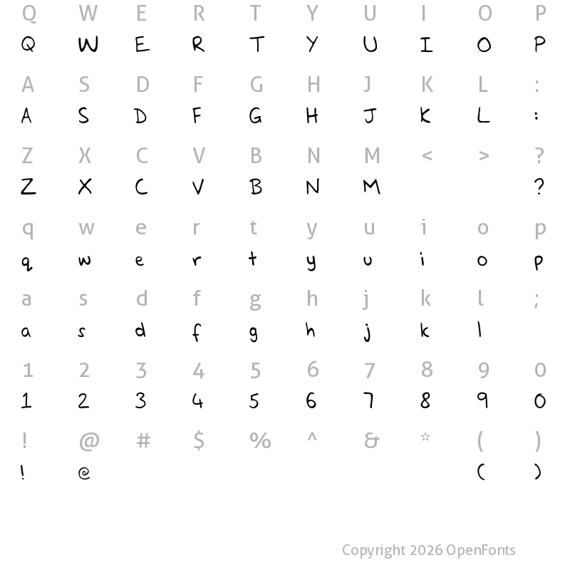 Character Map of Glenns Hand Regular