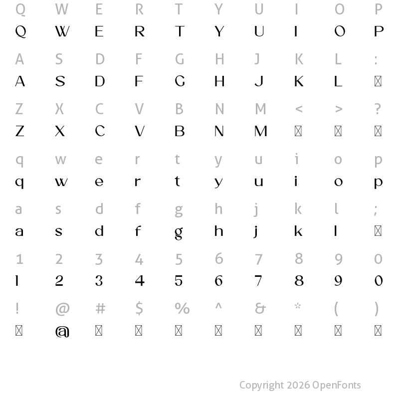 Character Map of Glorien Sans Serif Regular