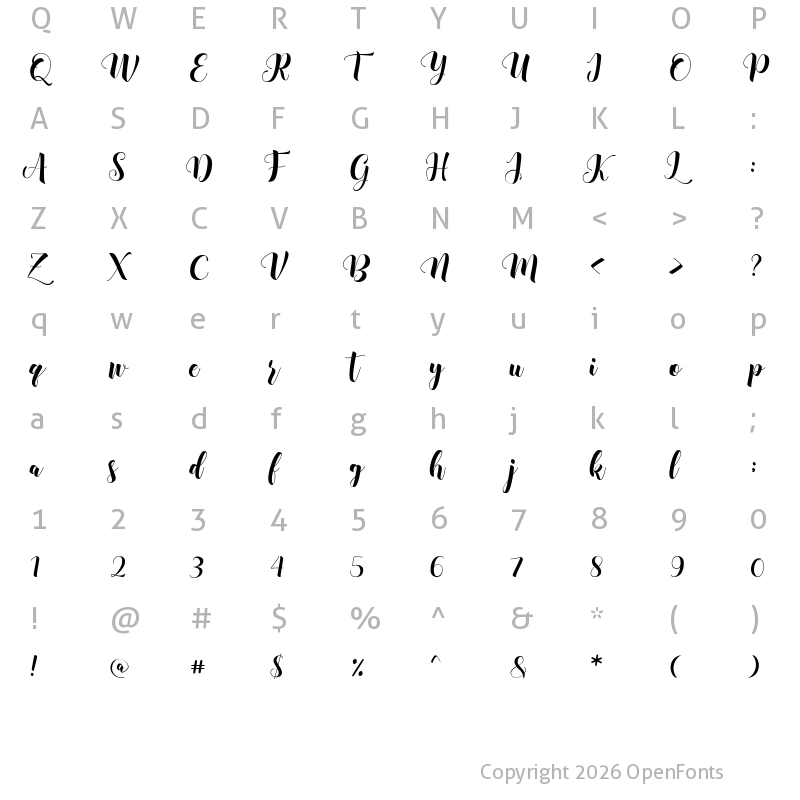 Character Map of Glorydays Regular