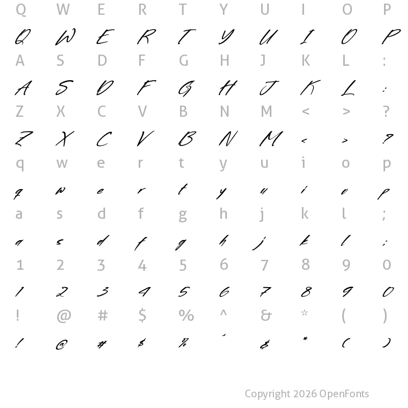 Character Map of Gloryvibes Jordanila Italic