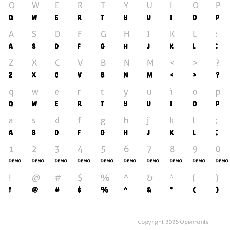 Character Map of Glossy Sheen Regular