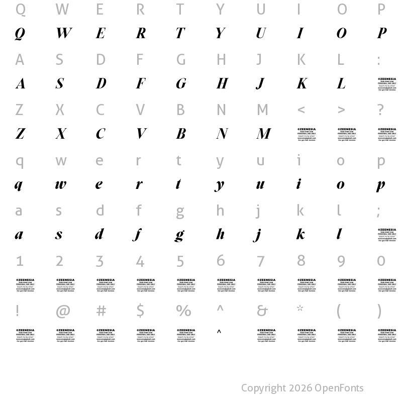 Character Map of Glytern Personal Use Only Regular