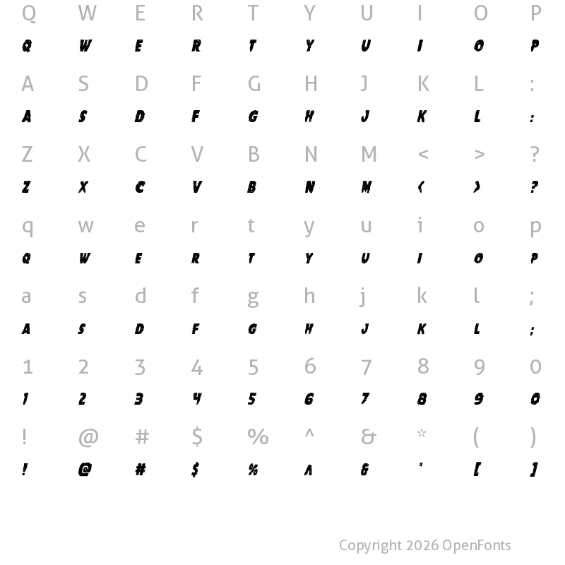 Character Map of Goblin Creek Condensed Italic Condensed Italic