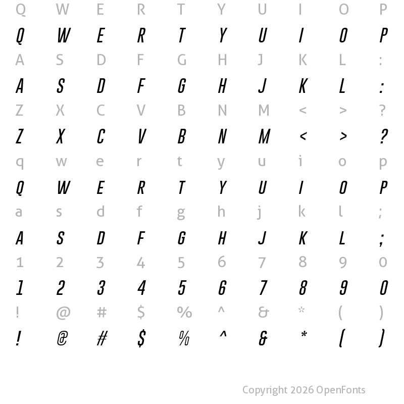 Character Map of Gobold Thin Italic