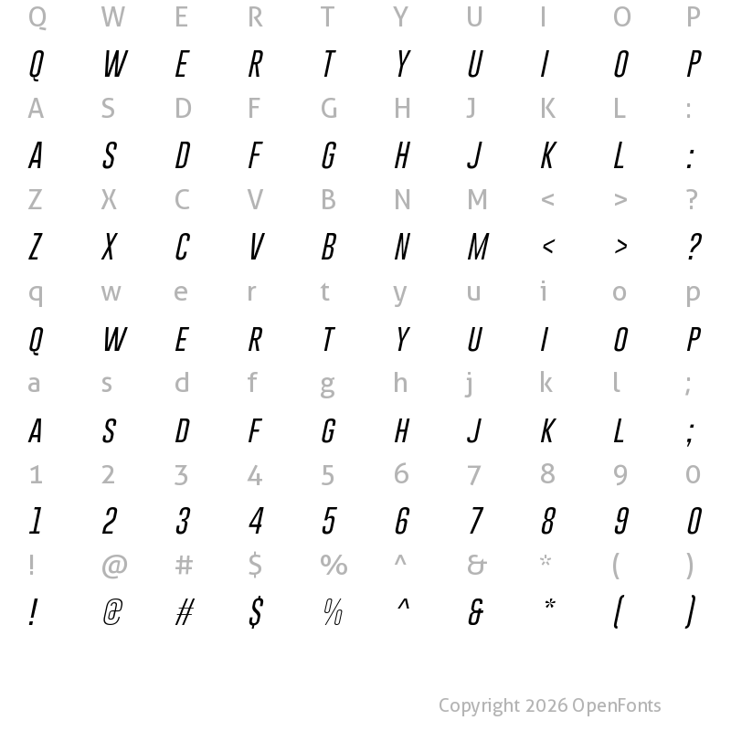 Character Map of Gobold Thin Light Italic