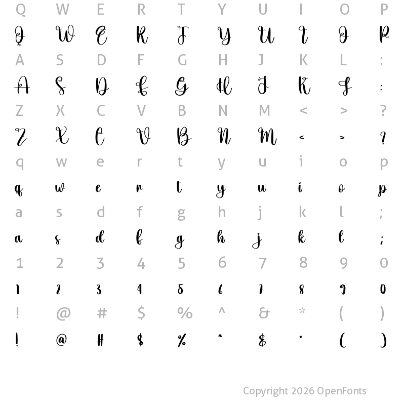 Character Map of Goddess Regular