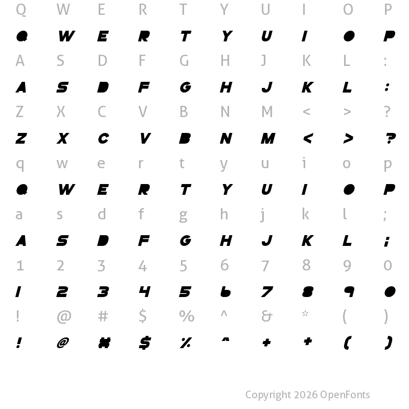 Character Map of GoGoPosterPunch Bold Italic