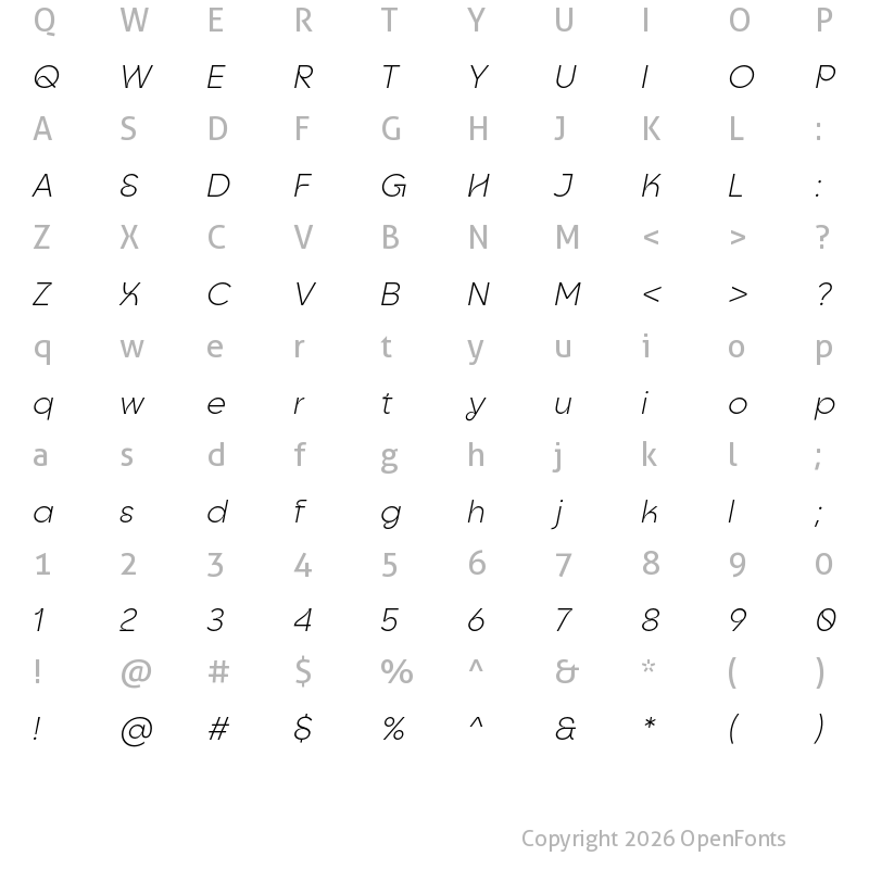 Character Map of Goia Display Light Italic