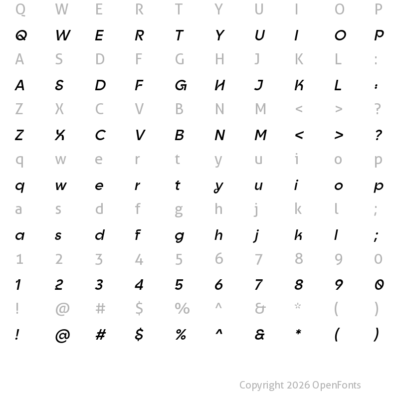 Character Map of Goia Display W05 Semibold Italic