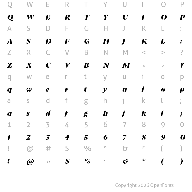 Character Map of Goldich ExtraBold Italic