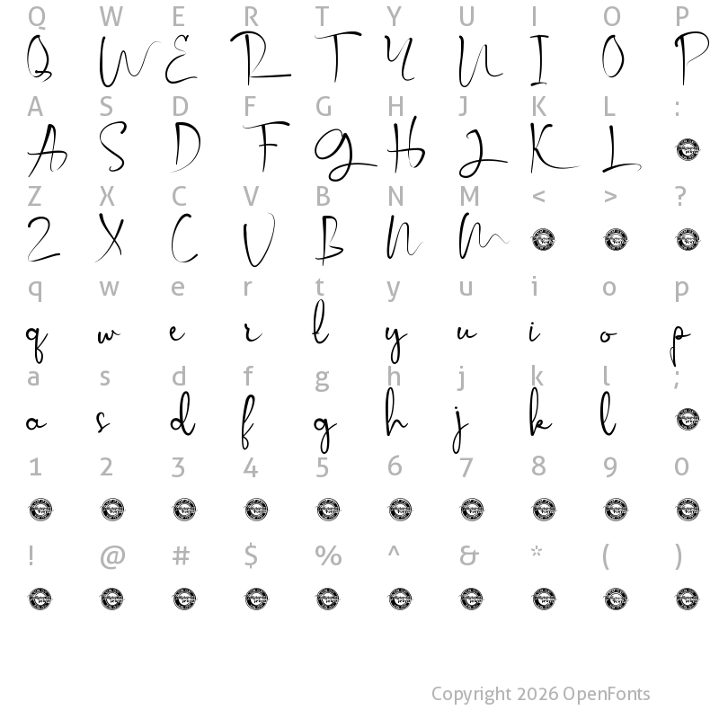 Character Map of Gollden Sheer Demo Regular