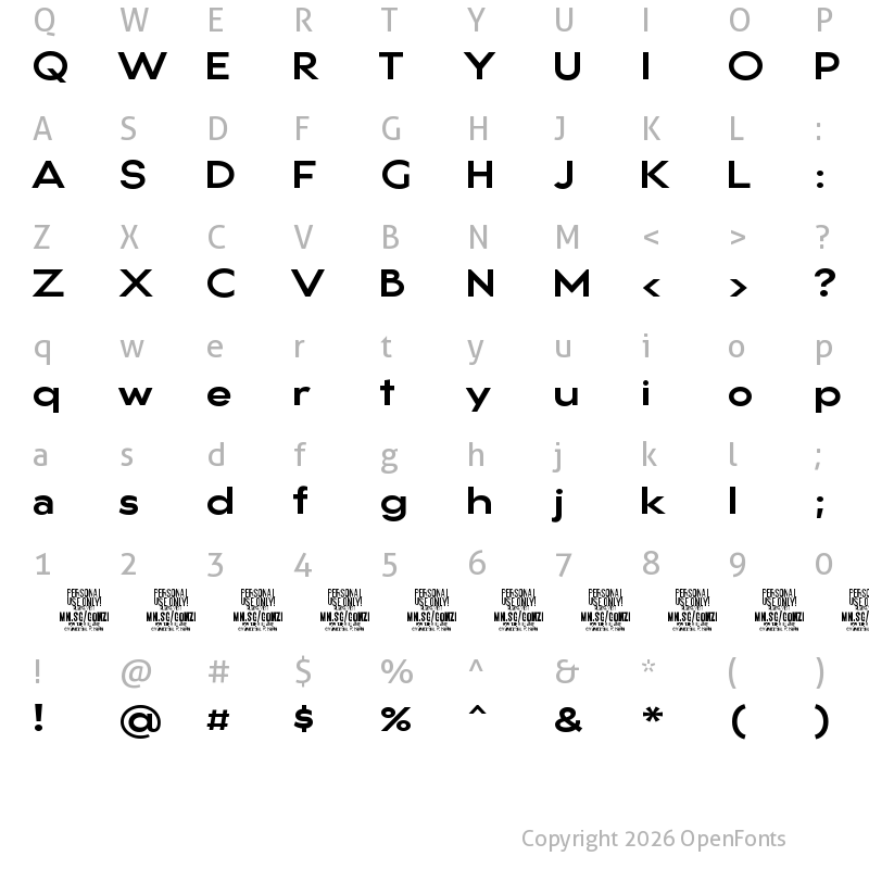 Character Map of Gonzi Expanded PERSONAL USE Bold