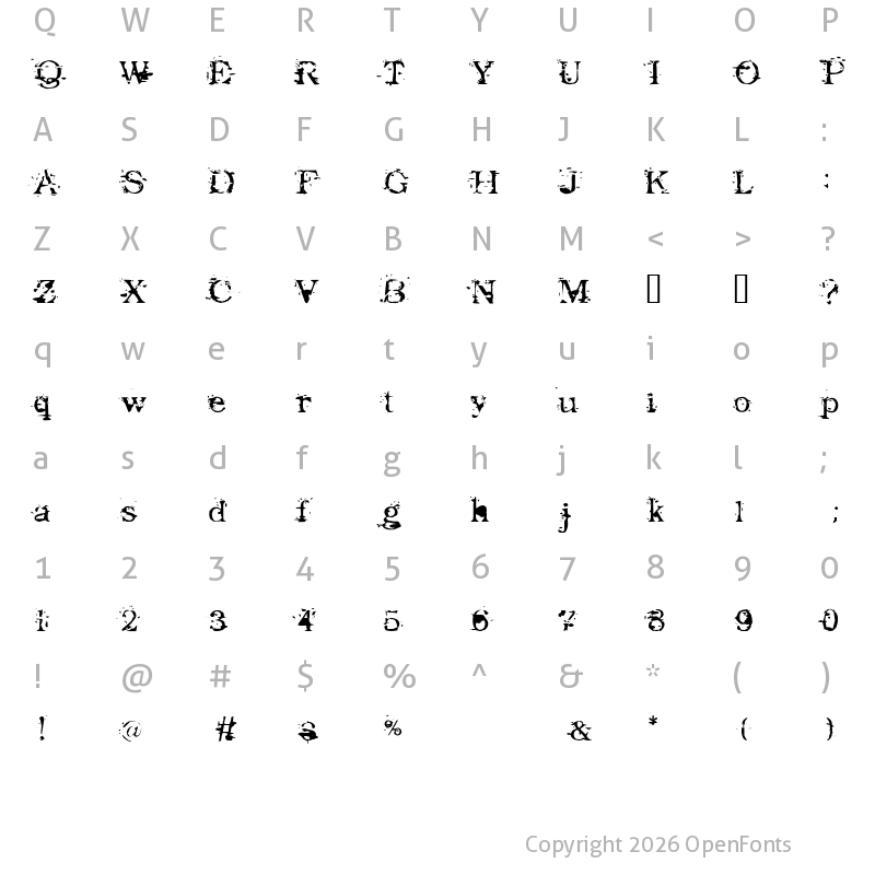 Character Map of Goodbye Cruel World Regular