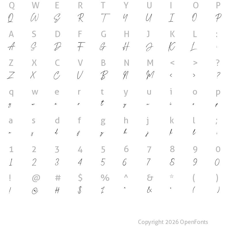 Character Map of Goodnight London Script Regular