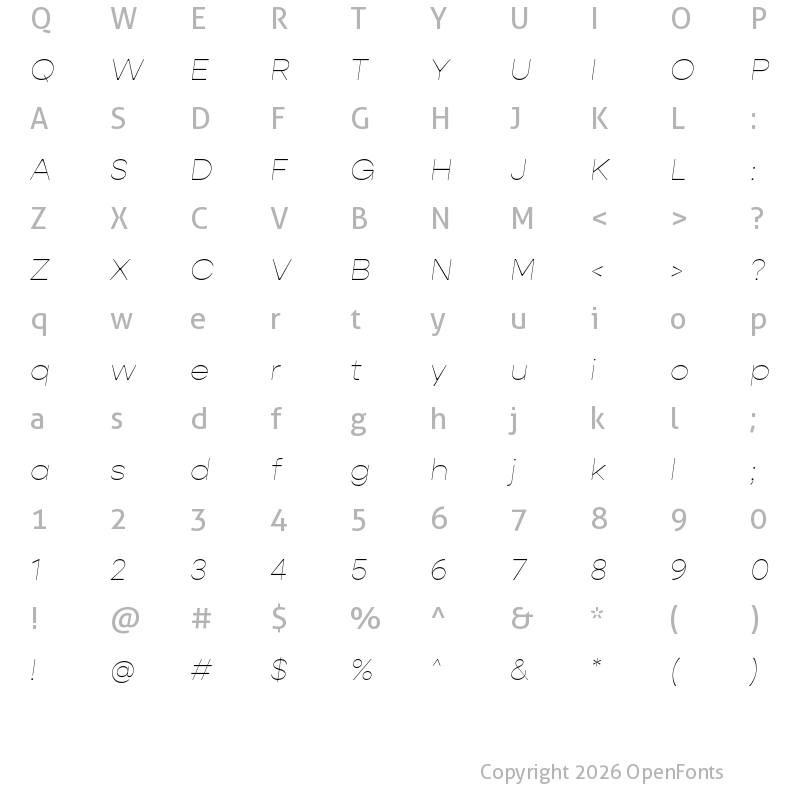 Character Map of Gopher Hairline Italic