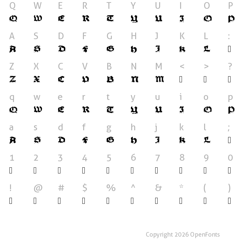 Character Map of Gore Regular