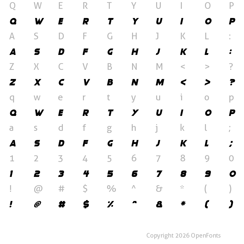 Character Map of Gorgeous Grafix Italic